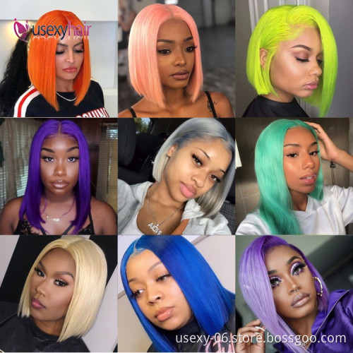 Pink Color Bob Lace Front Wigs Human Hair Wholesale 613 Blonde Blue Red Grey Green Ombre Short Bob Wigs For Black Women
